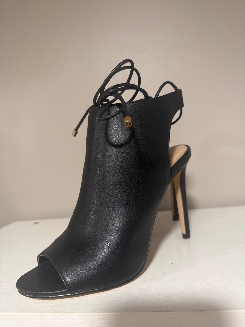 Aldo Black Open-Toe Lace-Up Stiletto Bootie